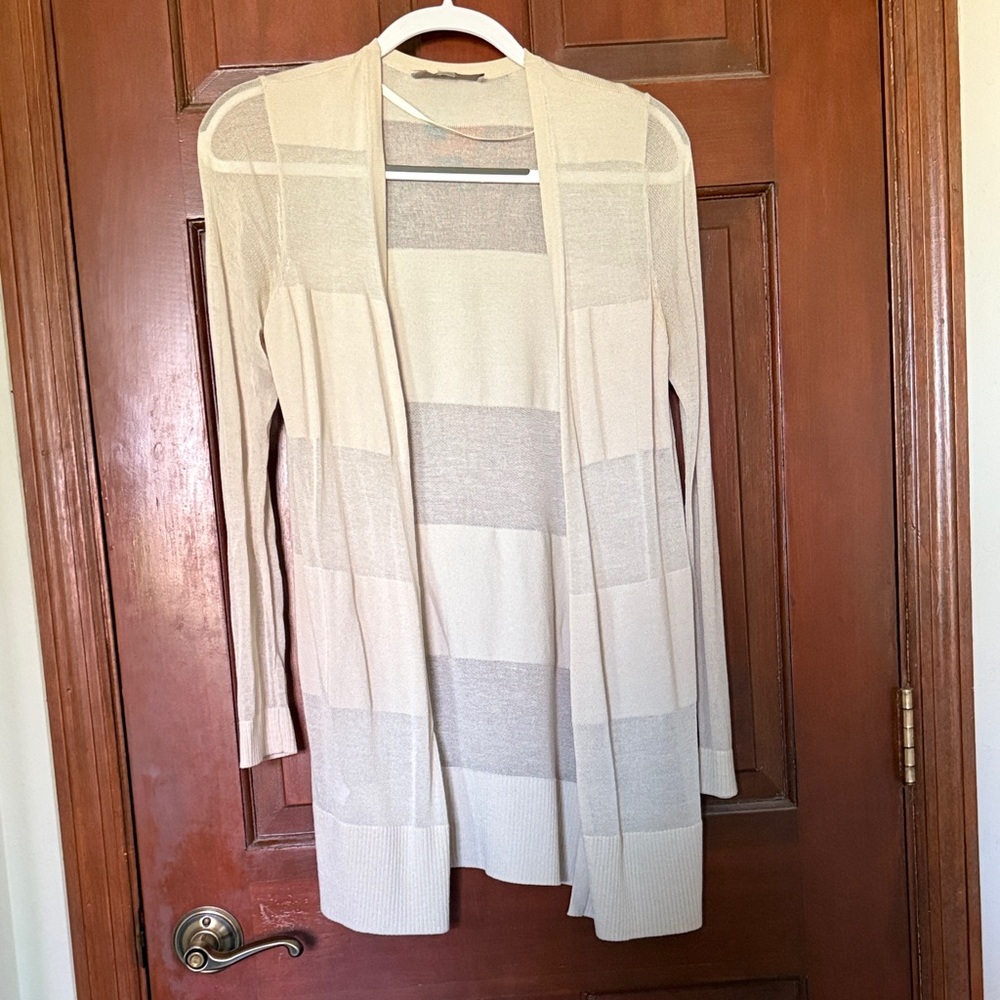 Loft Women's Cream and Gray Striped Sweater Size Small
